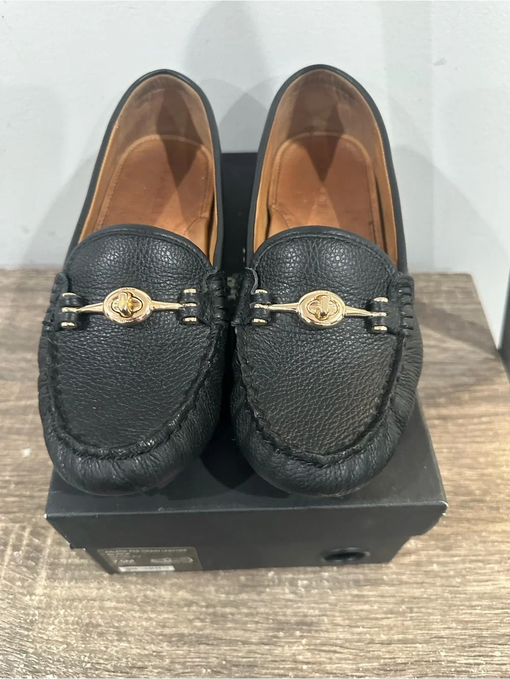 Coach Black Leather Men's Loafers with Gold Bit